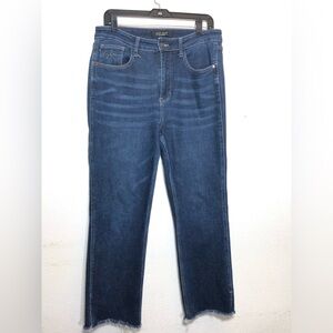 Judy Blue Jeans Women's 11/30 Blue Cropped Straight Frayed Hem Stretch Denim